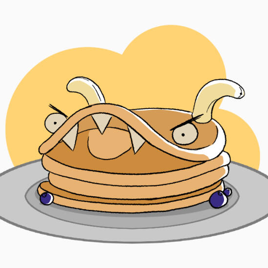 A drawing of Turny Burny as a pancake.